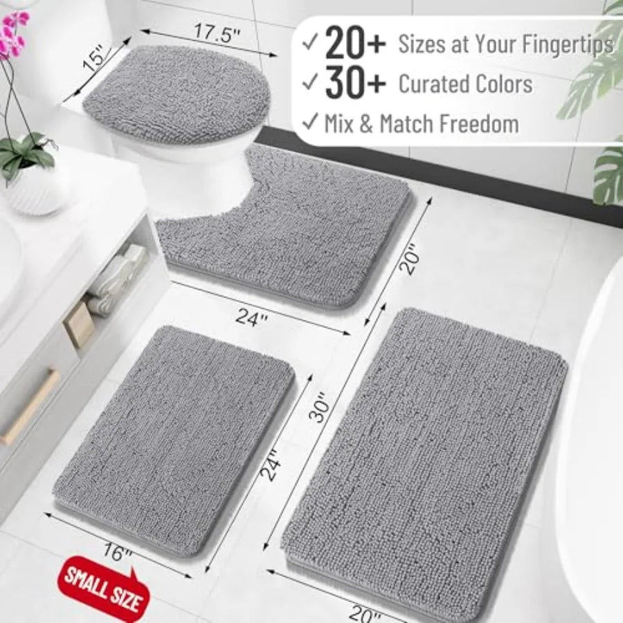 Soft Absorbent Chenille Bath Rug With Rubber Backing