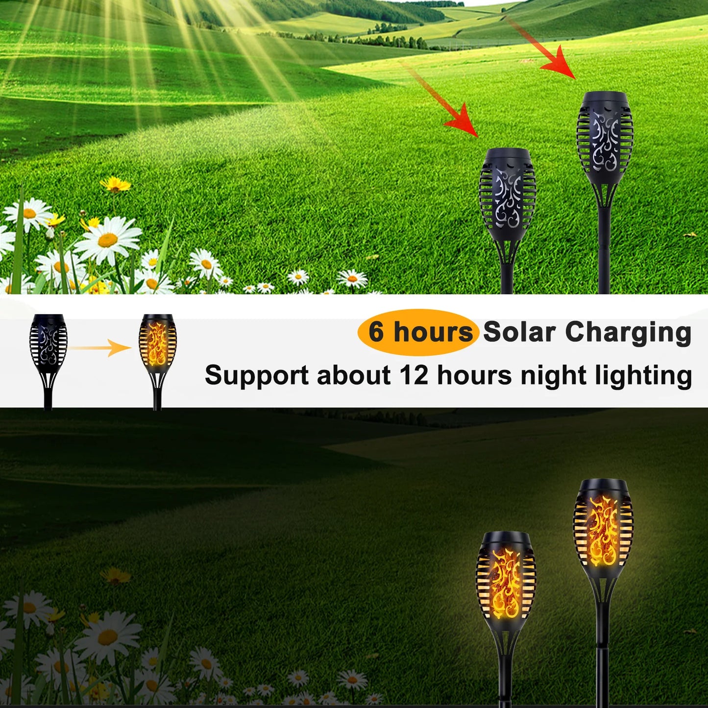 Solar Flame Torch Led Lights for Outdoor Lawn Pathway Decoration