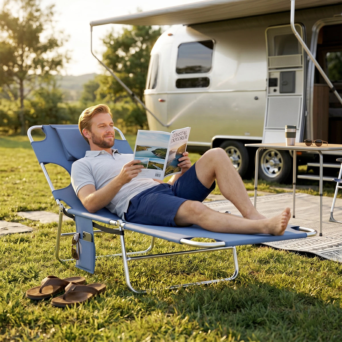 Outsunny Portable Adjustable Outdoor Chaise Lounge With Face Cavity