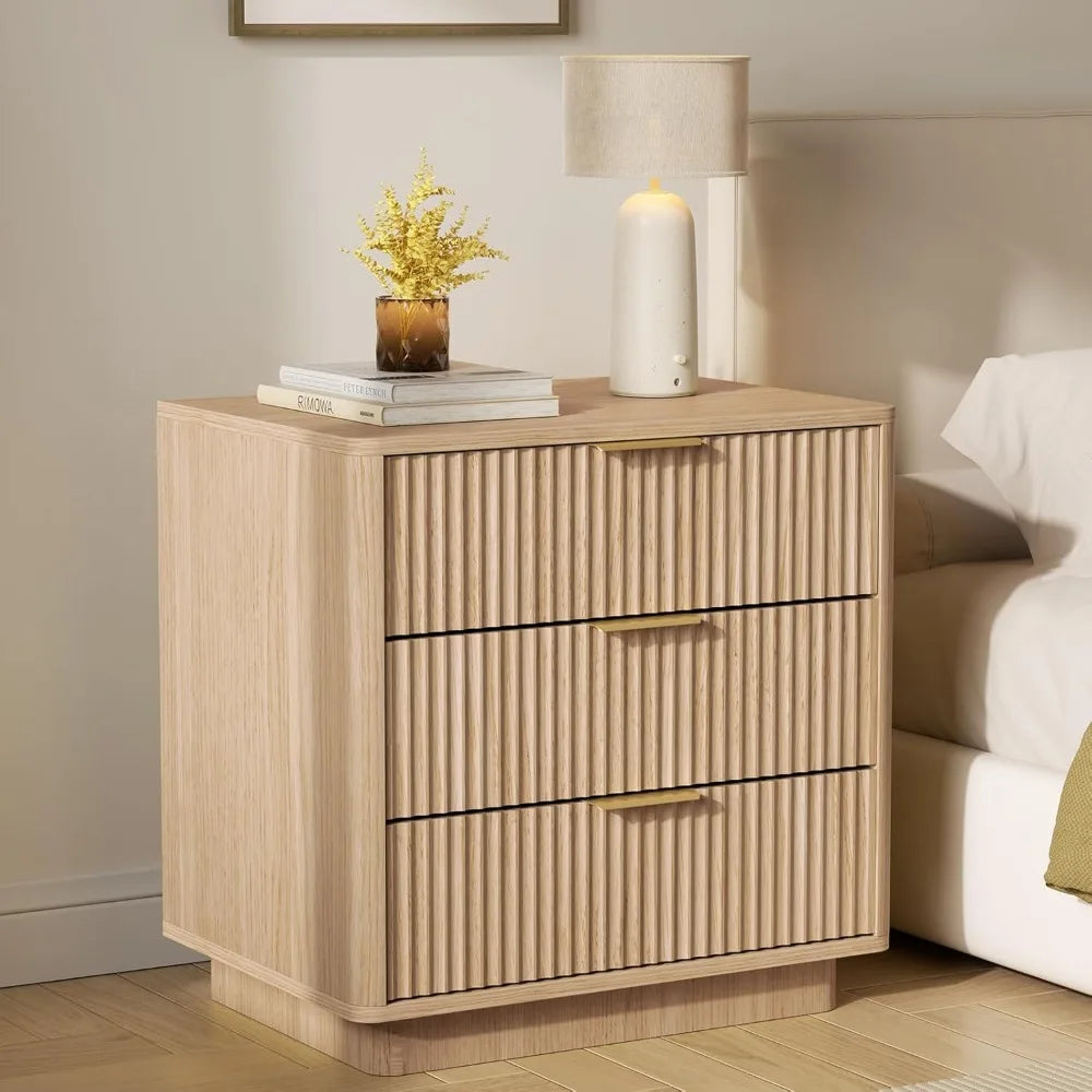 Fluted Nightstands Set Of 2 With Hidden Drawer Charging Station