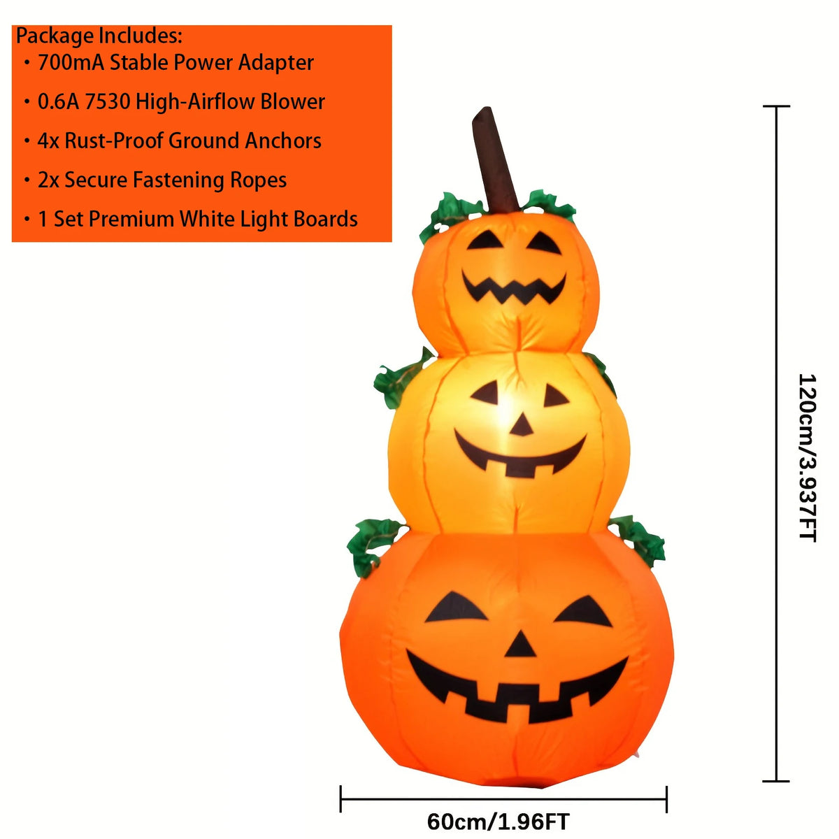 LED Halloween Inflatable Stacked Pumpkins With Built In Lights Decor