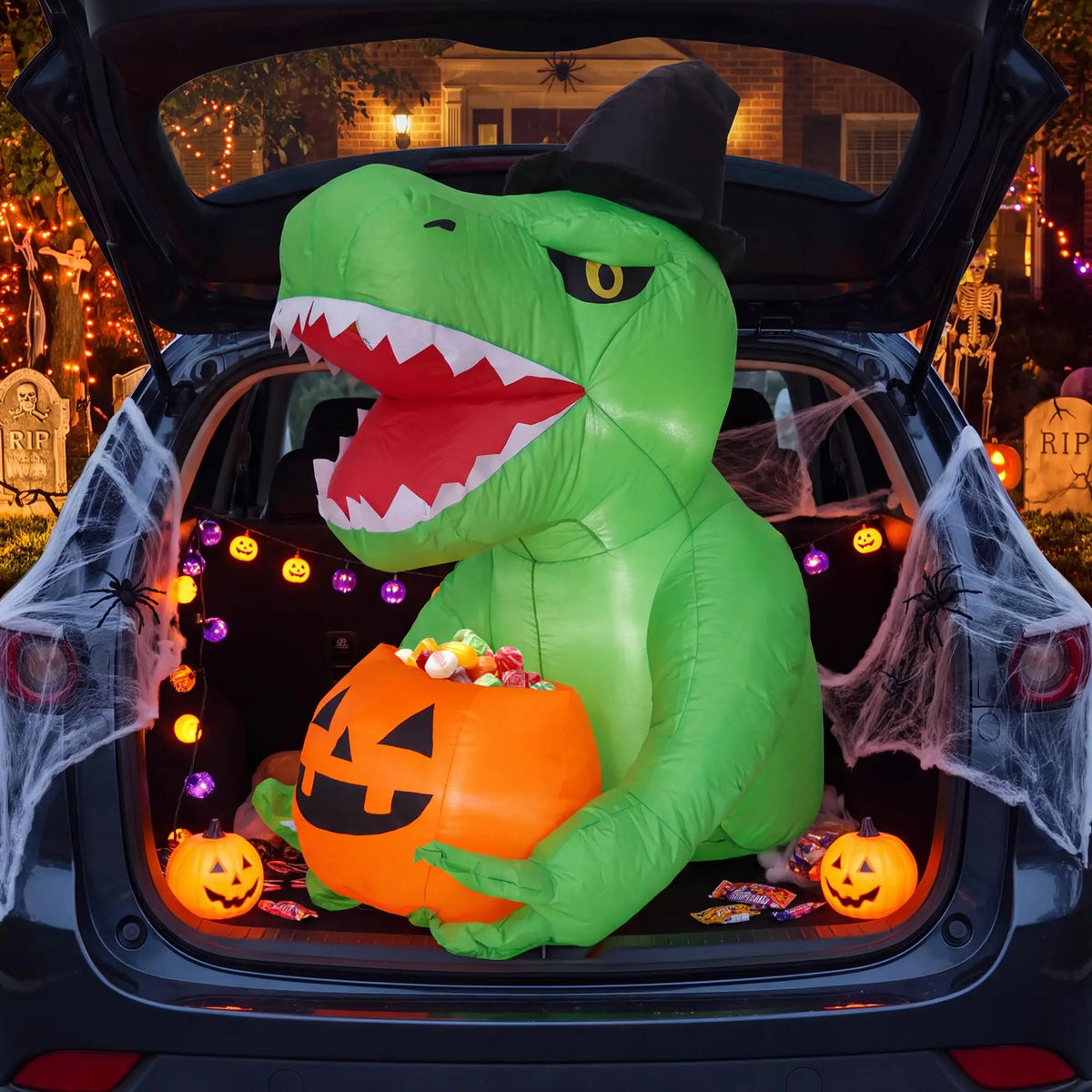 HiMISS Halloween Inflatable Dinosaur Trunk Or Treat LED Car Decoration