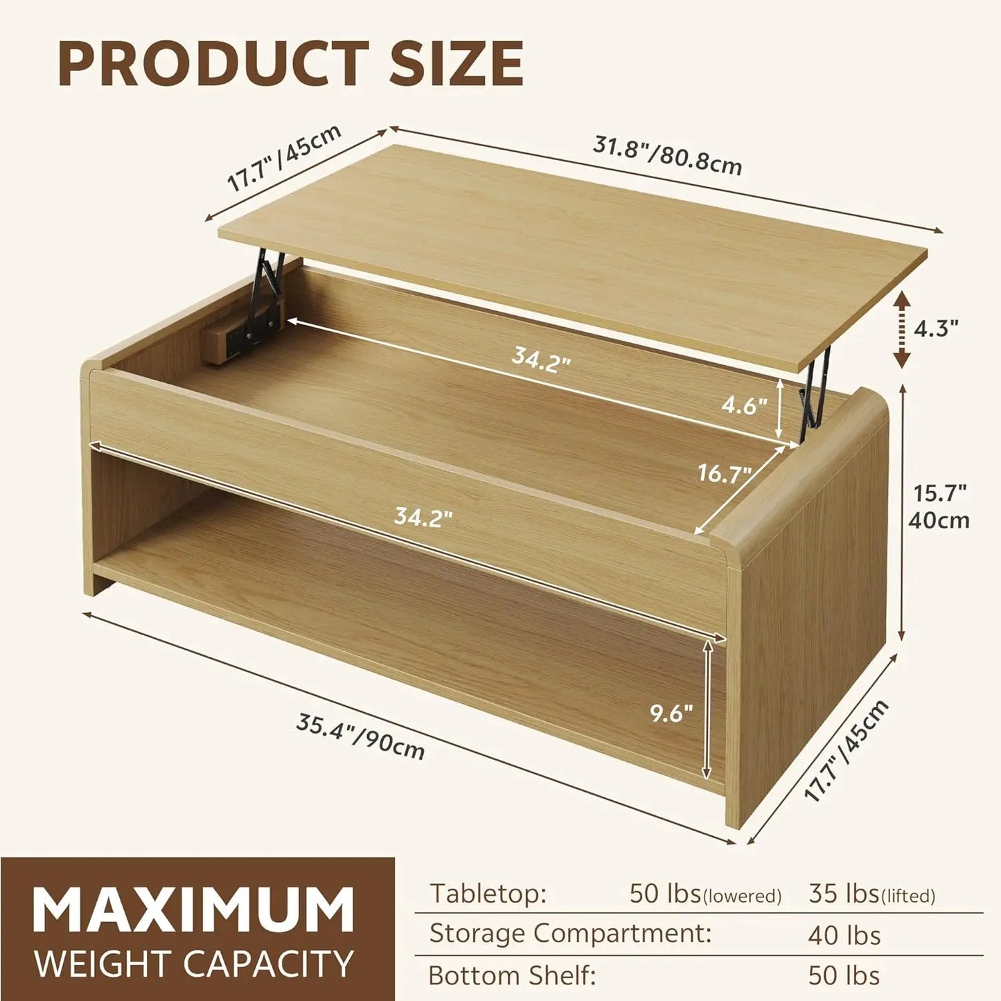 XIUWO Lift Top Coffee Table With Hidden Compartment