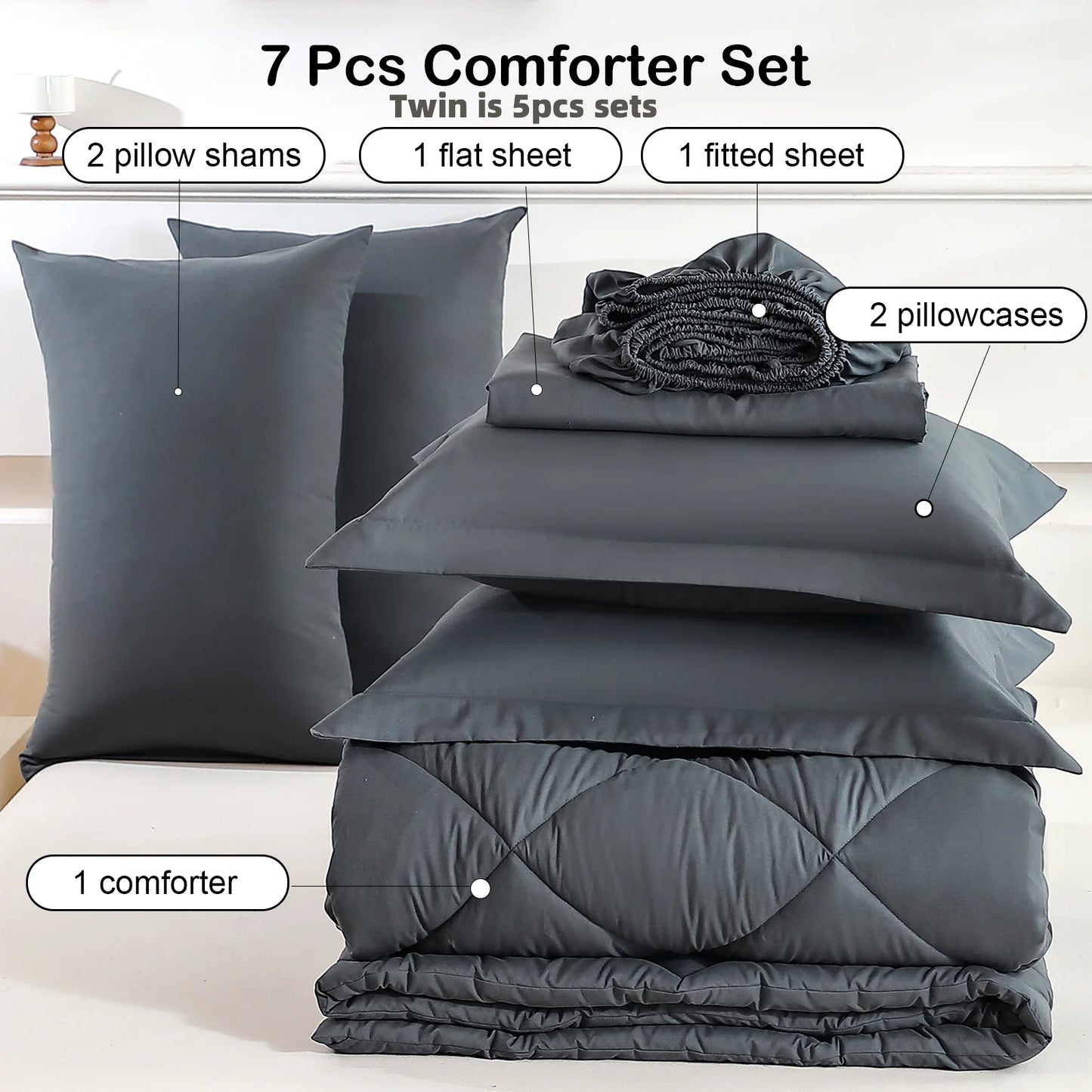 EasYum 7 Piece Bedding Set Comforter Sheet Pillowcases