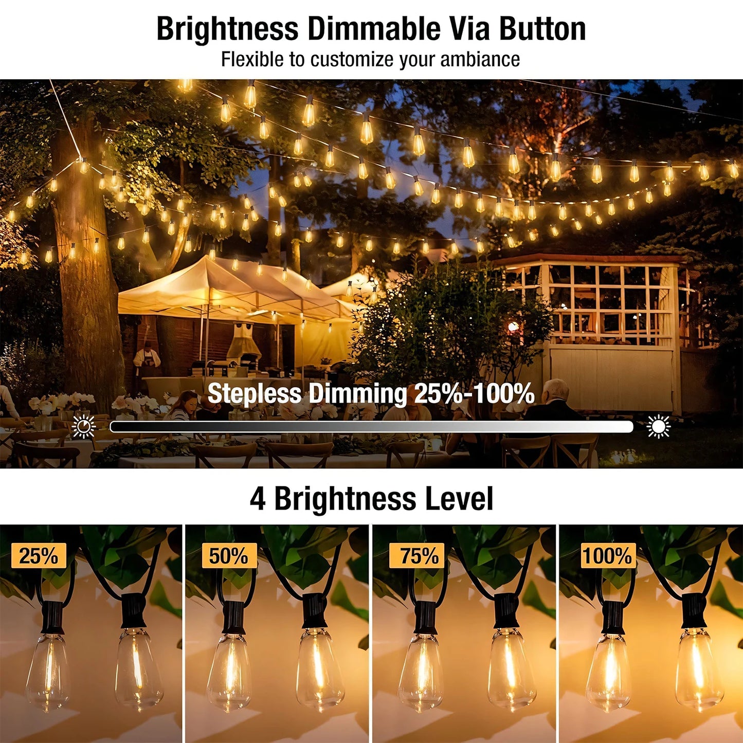 GUPUP Solar String Lights Outdoor 24 LEDs Warm White