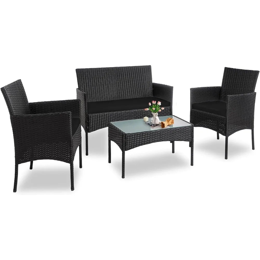 Outdoor Rattan Wicker Patio Conversation Set With Cushions