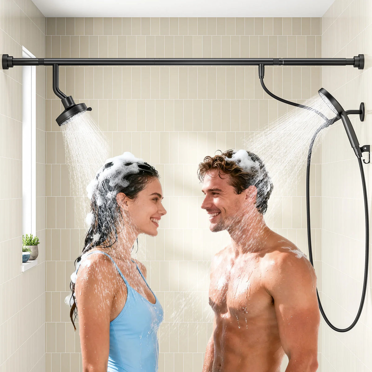 Dual Shower Head System With Handheld For Couples High Pressure