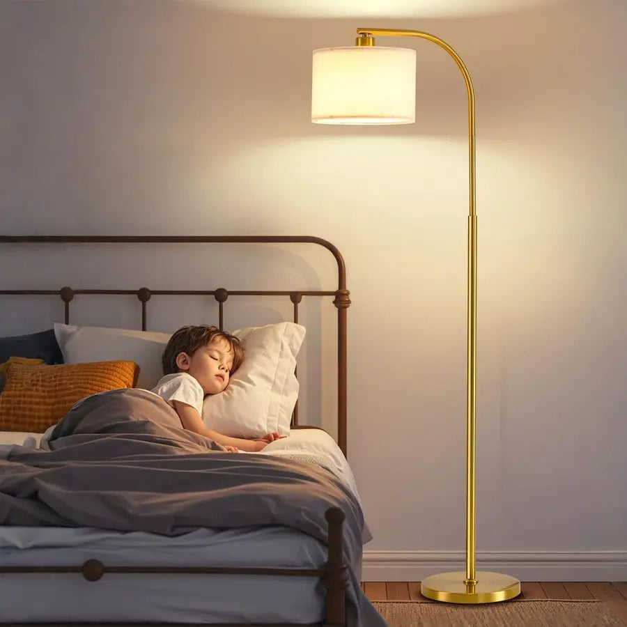 Floor Lamp for Living Room,65 Modern Standing Lamps with 9W LED Bulb,Elegant Floor Light with Fabric Shade,Gold Tall Lamp for Be