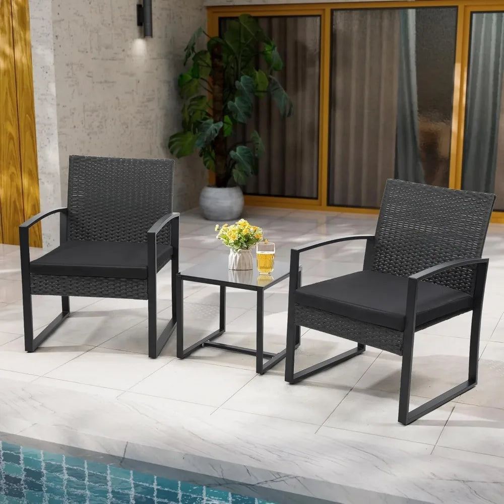3 Piece Wicker Patio Bistro Set With Outdoor Coffee Table
