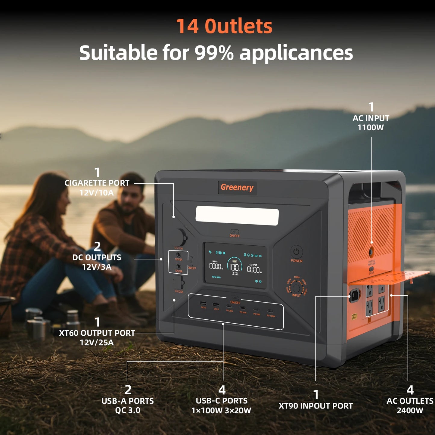 Greenery Portable Power Station 2500W Solar Generator With Cart