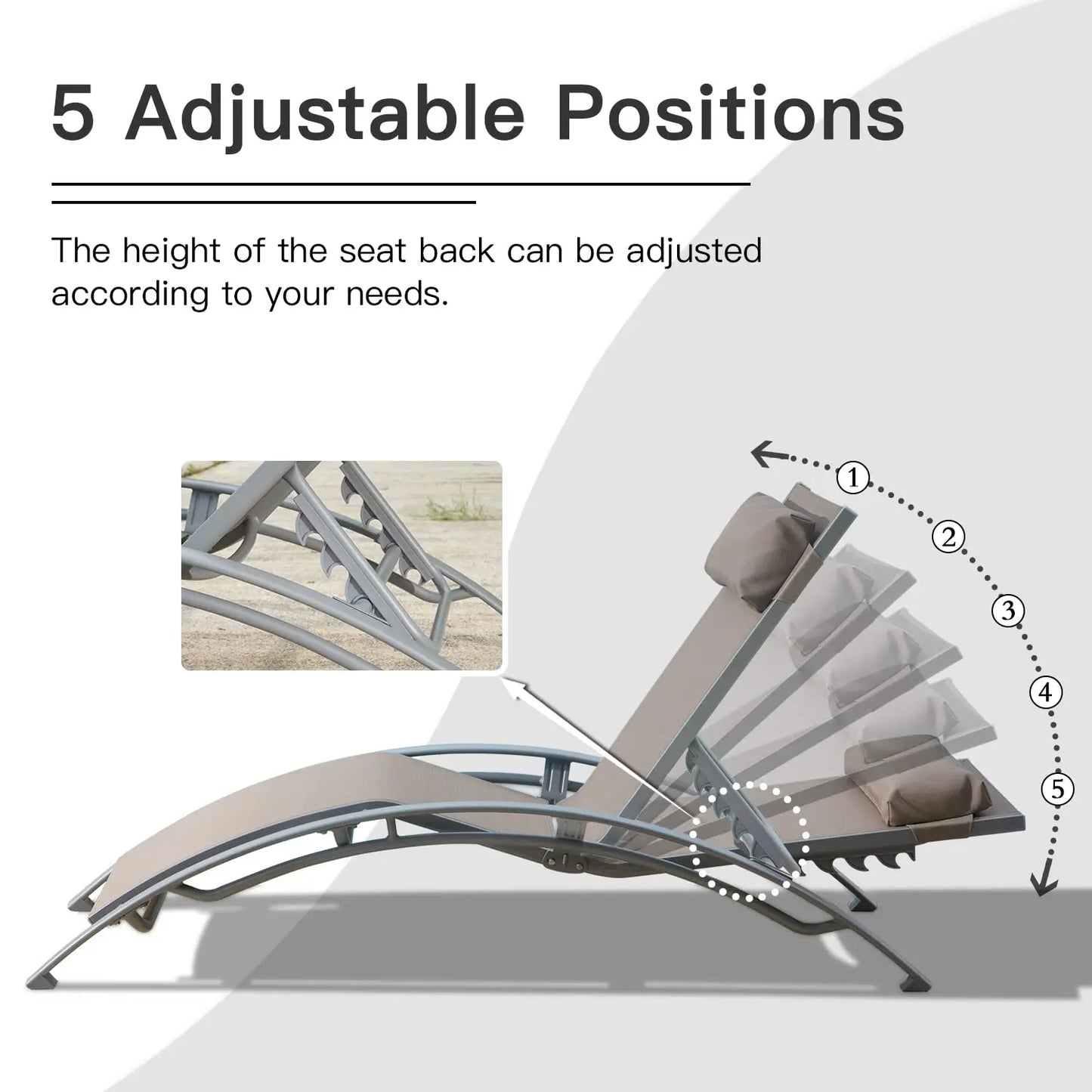 Aluminum Outdoor Lounge Chair Set of 3 With Adjustable Positions