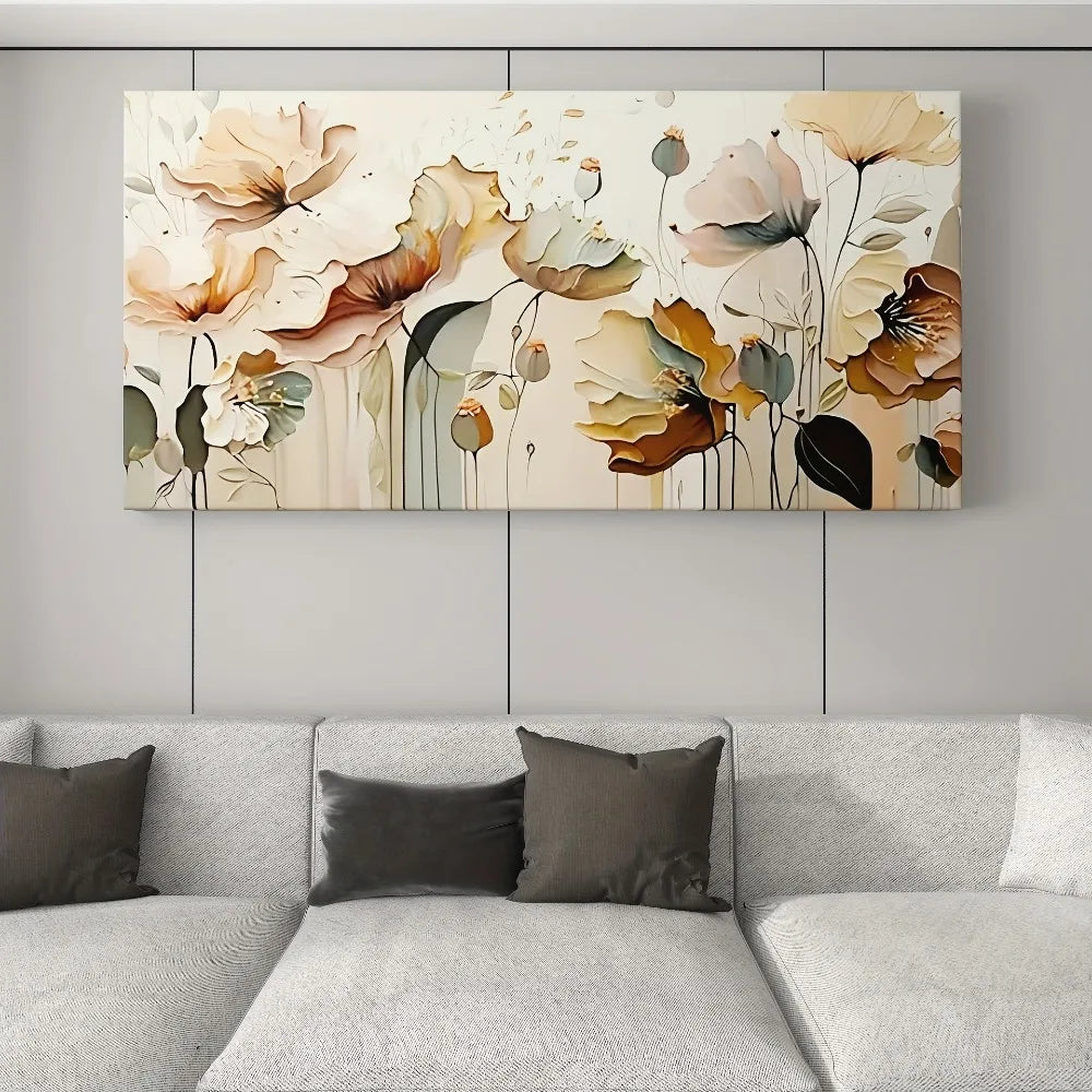 Abstract Floral Canvas Art With Pine Frame For Home Decor