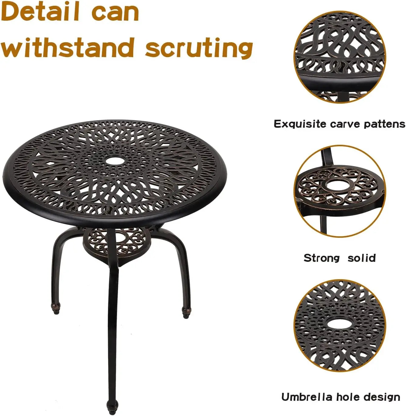 3-Piece Patio Bistro Furniture Set With Cast Aluminum Table