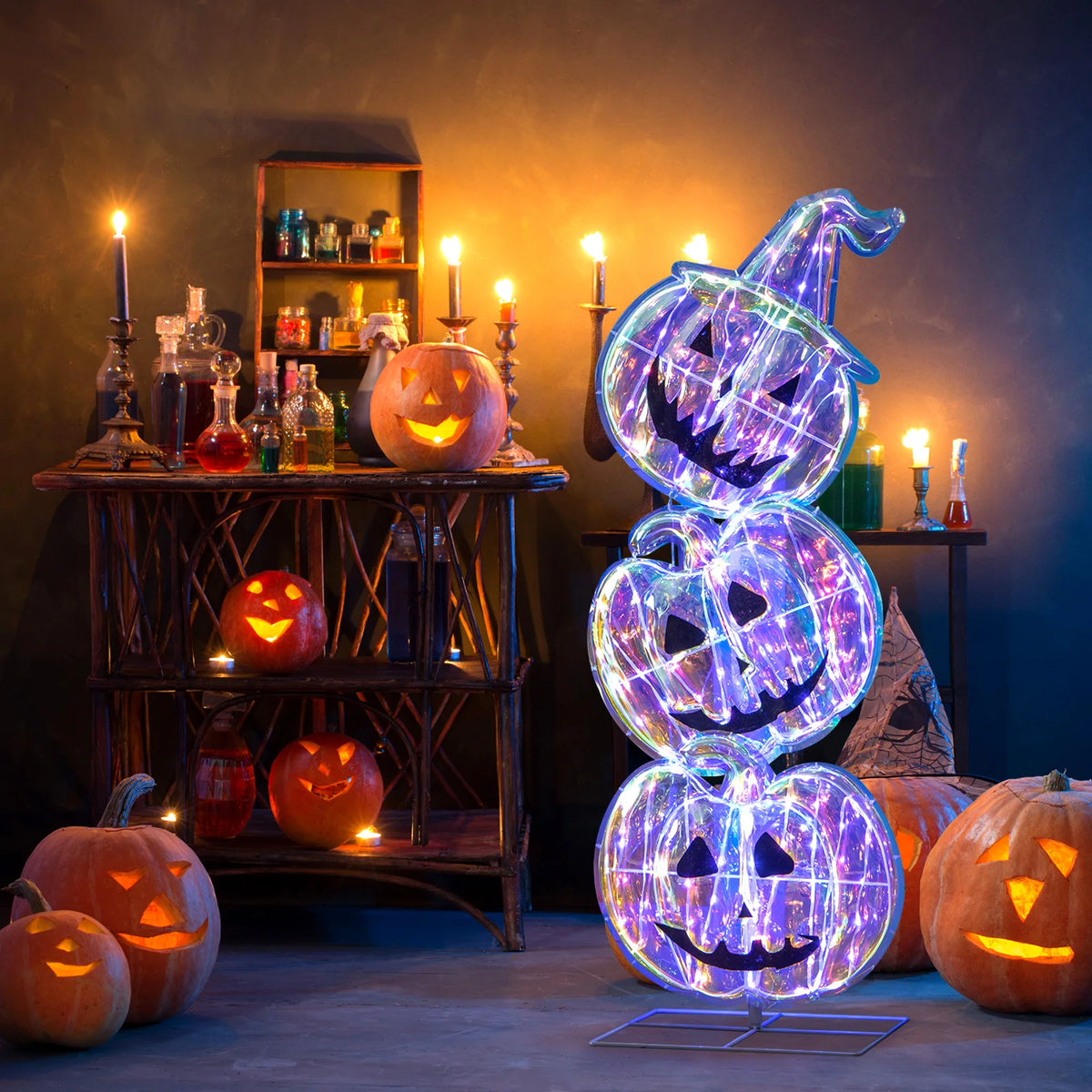 LIFEZEAL Light Up Stacked Pumpkin Halloween Yard Decorations
