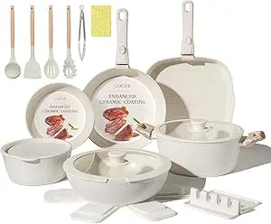 23Pcs Ceramic Cookware Set Non Stick Pots and Pans Set Non Toxic with Detachable Handle Induction Kitchen Cookware Set Space Sav
