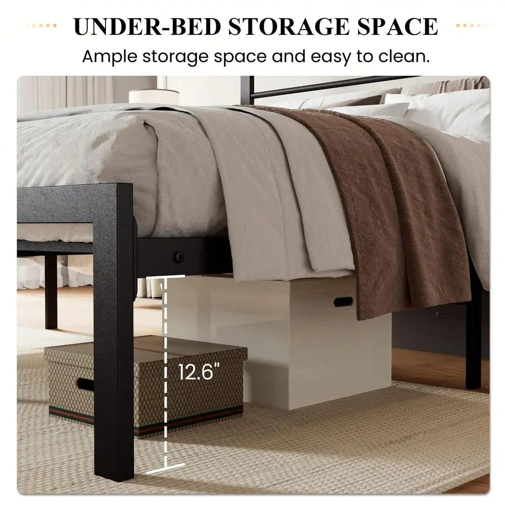 Twin Full Queen King Size Bed Frame With Headboard Shelf, Heavy Duty Platform Bed Frame With Strong Metal Foundation, No Box Sp