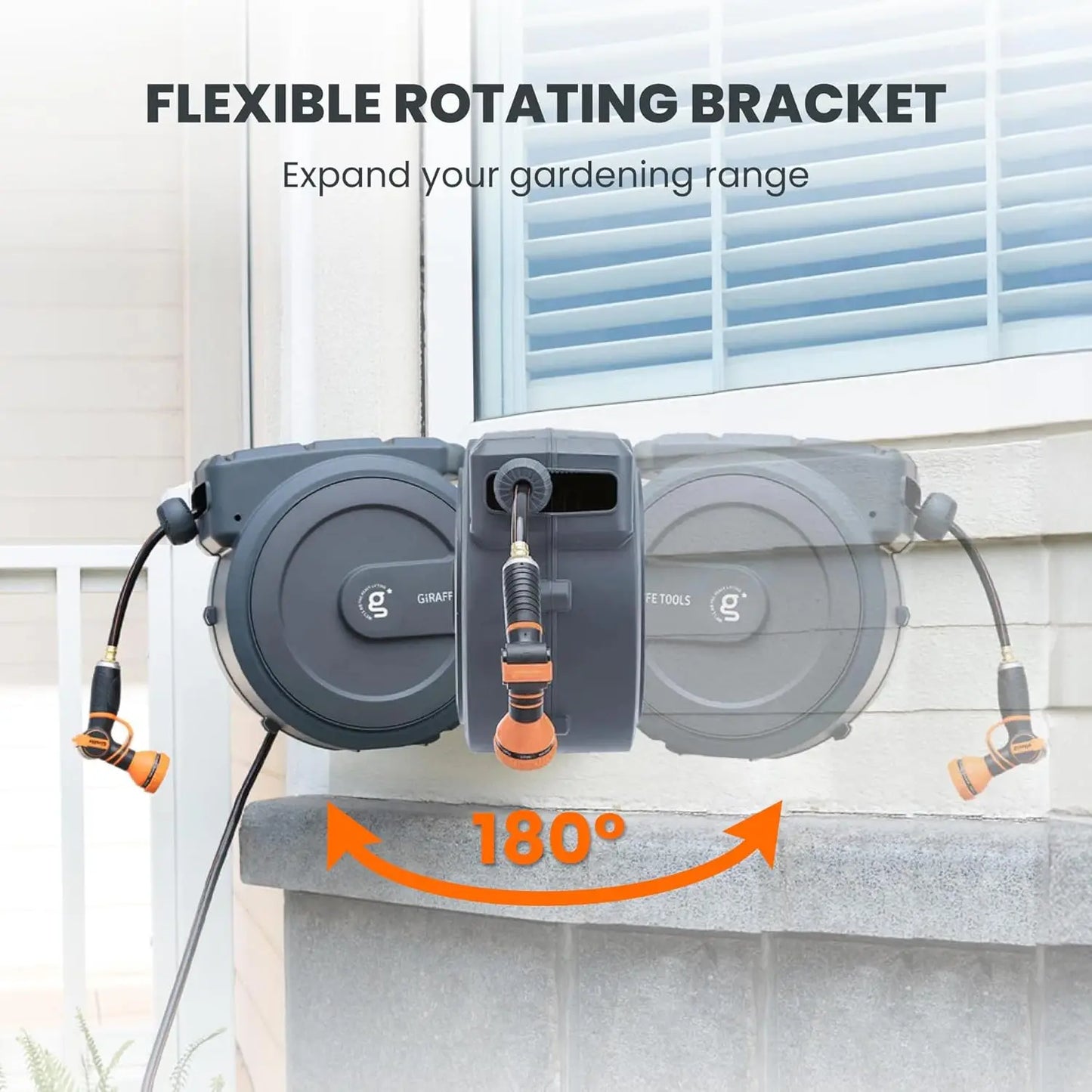 W30 Garden Hose Reel Retractable 1/2" x 100 ft Wall Mounted Water Hose Reel Automatic Rewind, Any Length Lock