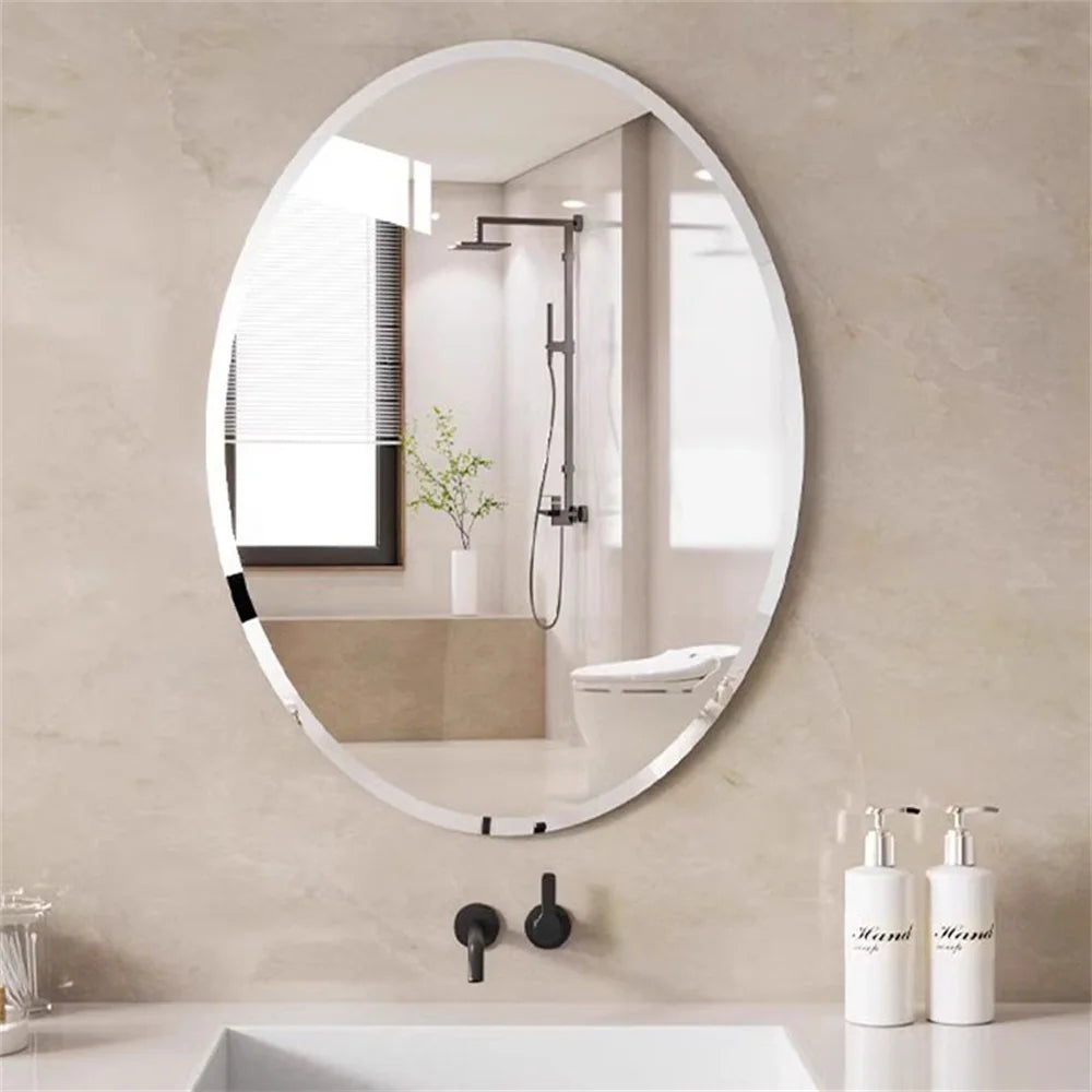 Wisfor Frameless Oval Wall Mirror Beveled Edge For Modern Bathrooms