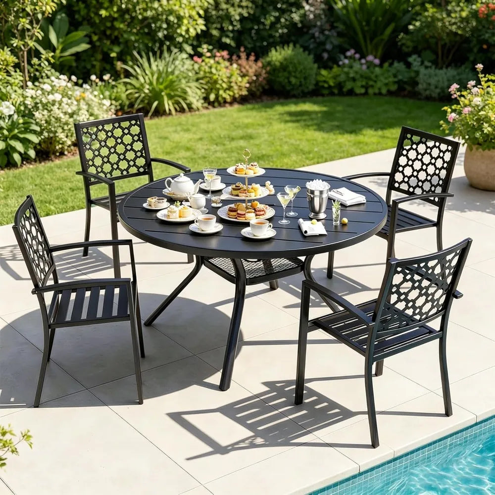 NBVCX Modern Round Outdoor Dining Set For Four All Weather