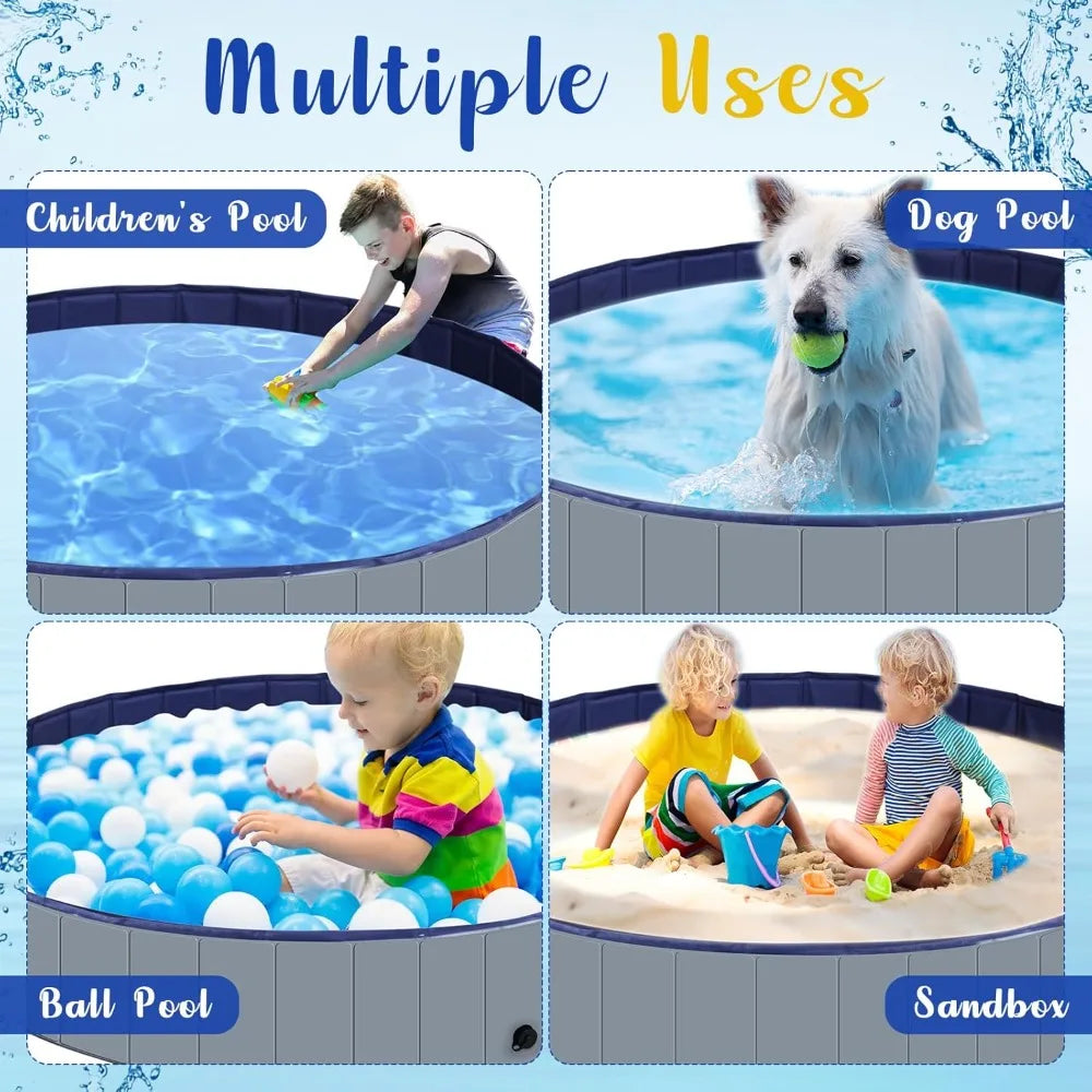 Foldable Dog Pool With Cover Portable Round Plastic Bath Tub