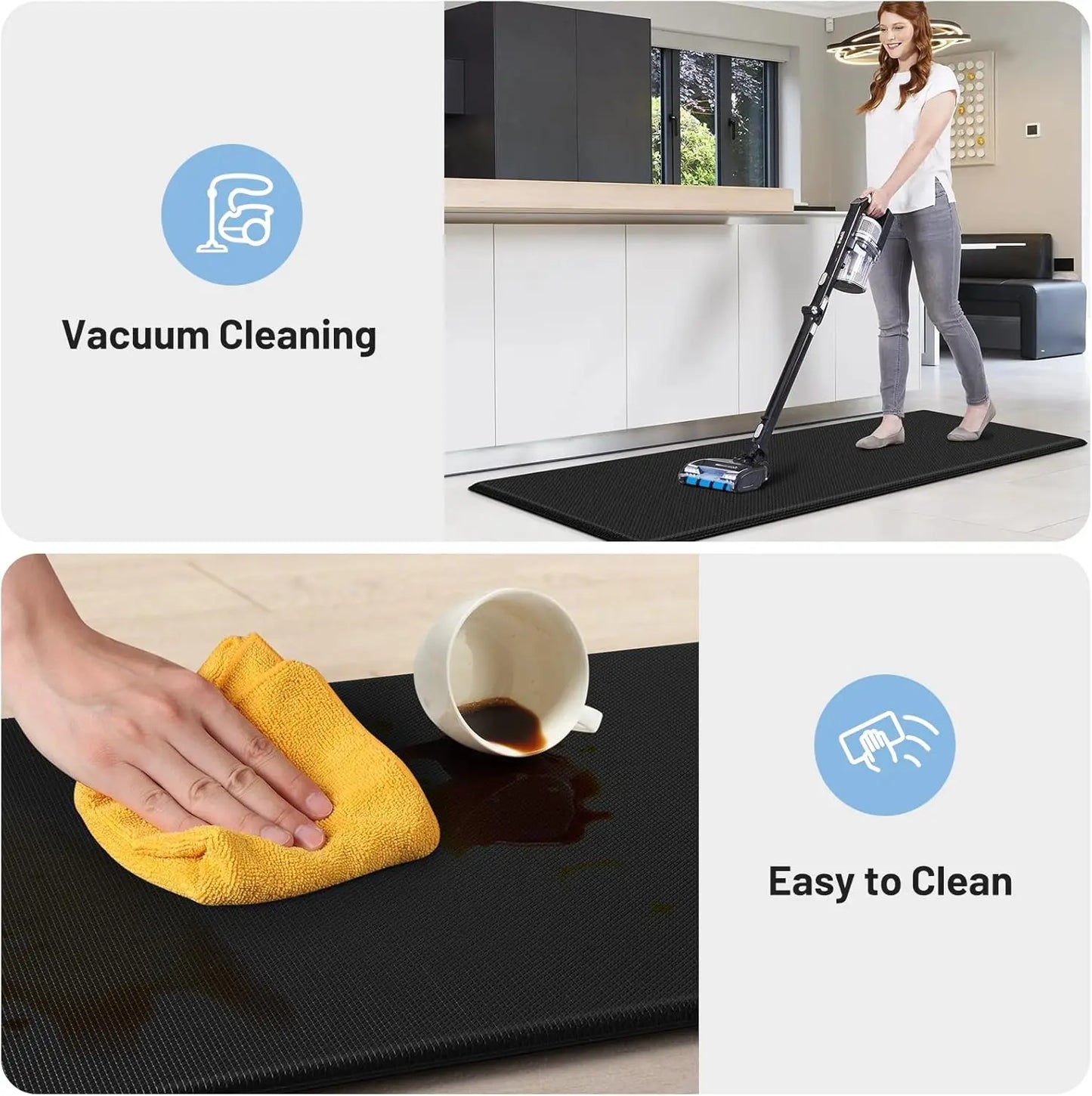 2-Piece Cushioned Kitchen Mat Set, Anti-Fatigue Non-Skid Floor Rug for Sink and Office, Black 17.3x30+47 Inches