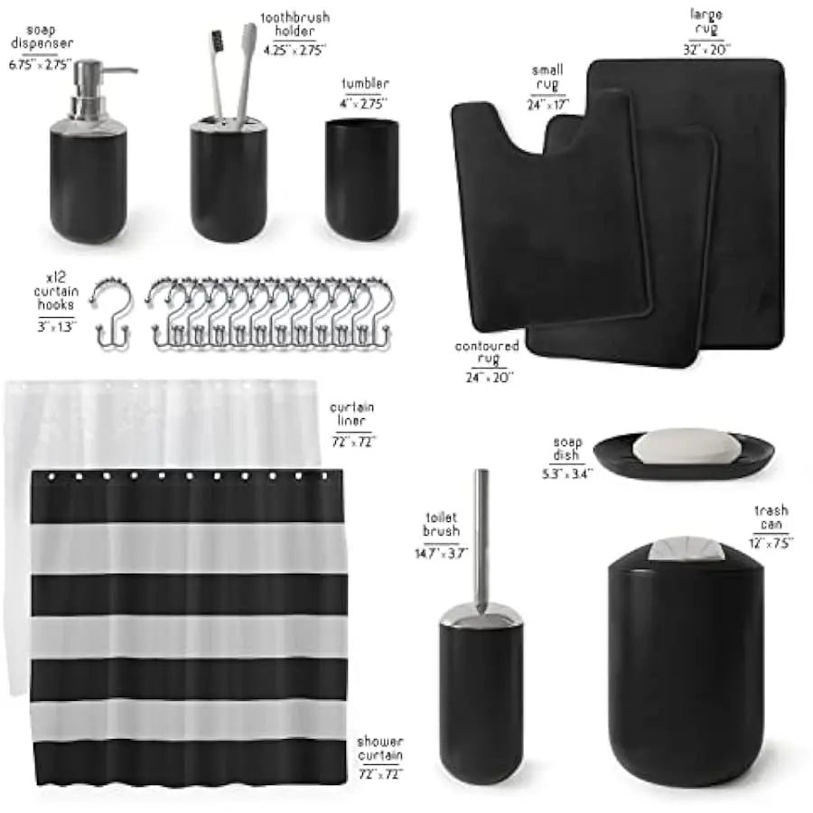 Clara Clark Bath Accessory Set With Shower Curtain Rugs
