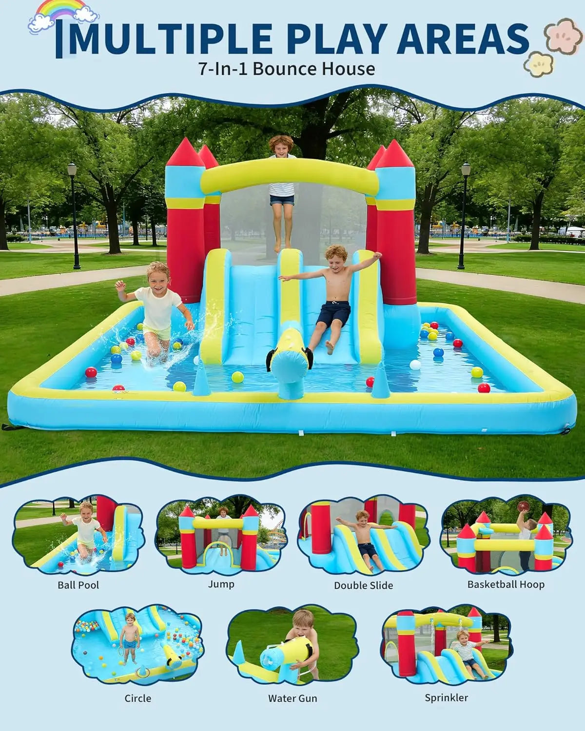 Inflatable Water Slide Bounce House 7 In 1 Backyard Fun