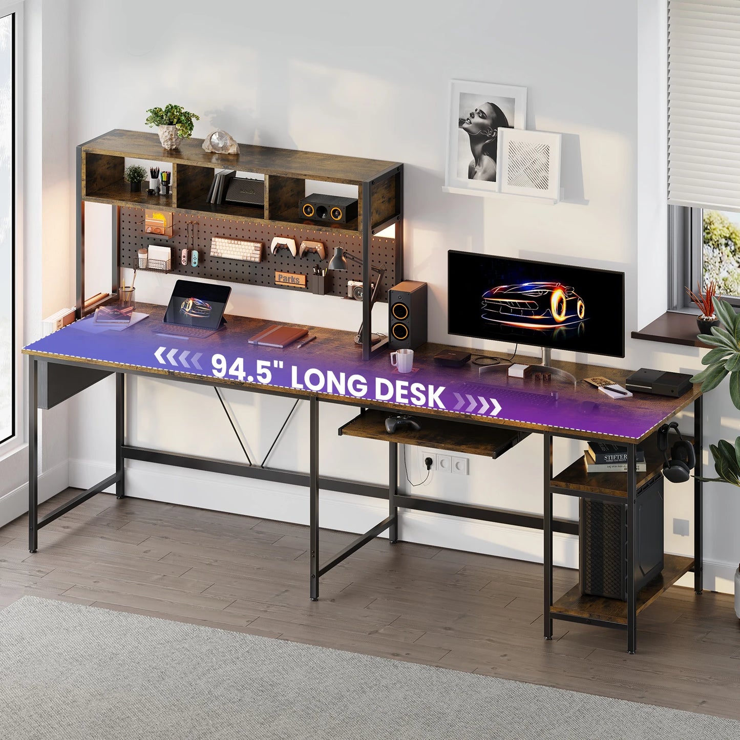 MCQ 67 Inch L Shaped Standing Office Desk With LED Lighting