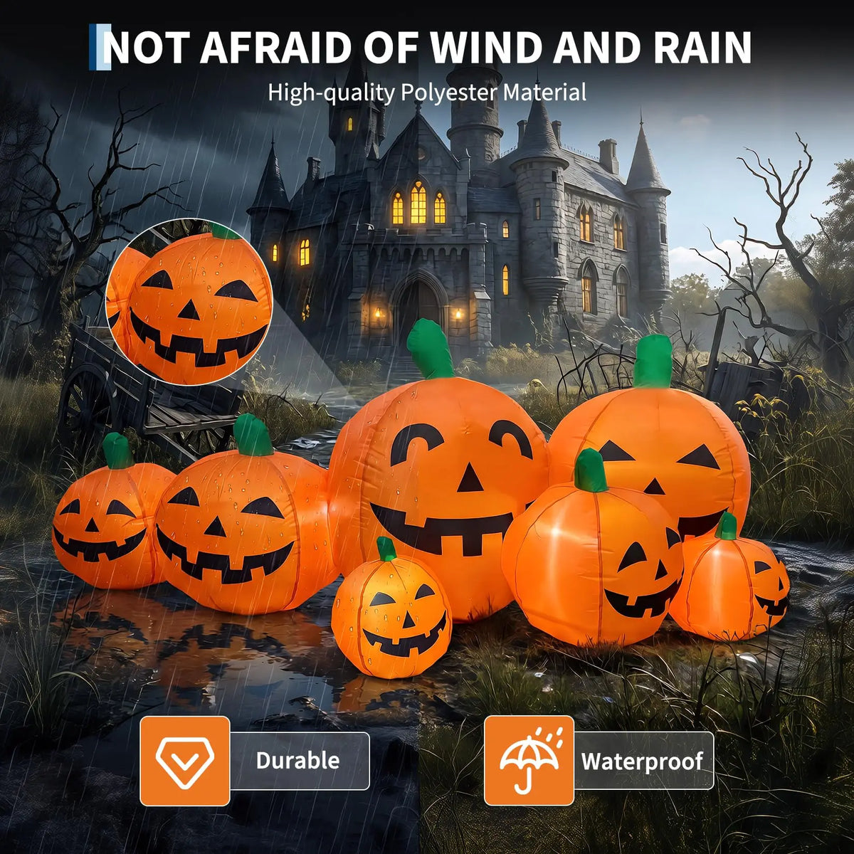 HiMISS Halloween Inflatable Pumpkin Patch With LED Lights Outdoor Decor