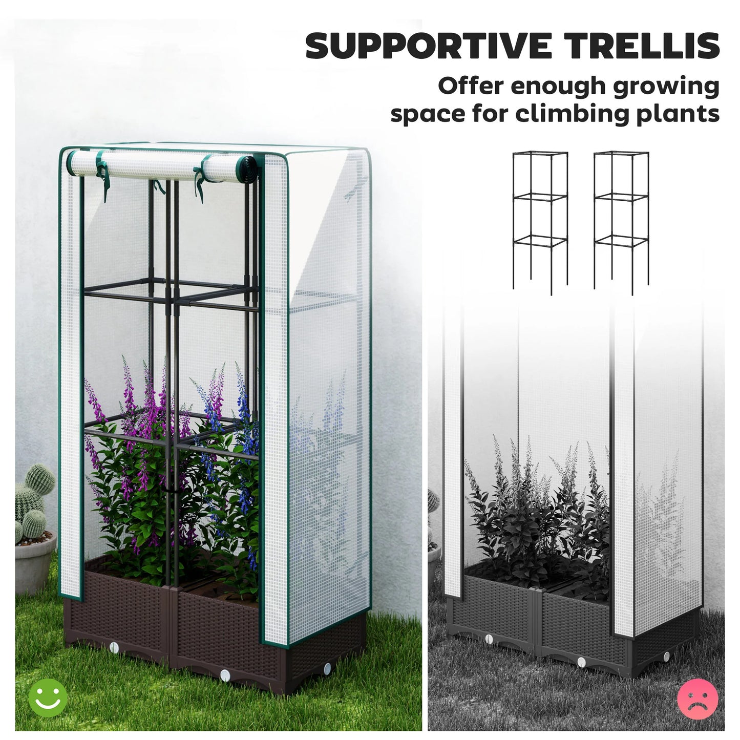 Raised Flower Bed With Trellis Garden Planter For Outdoor Use