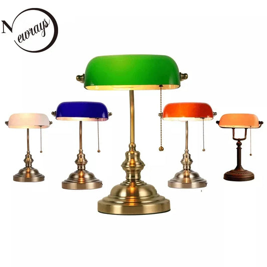 Glass Banker Desk Lamp With Zipper Switch For Home Office