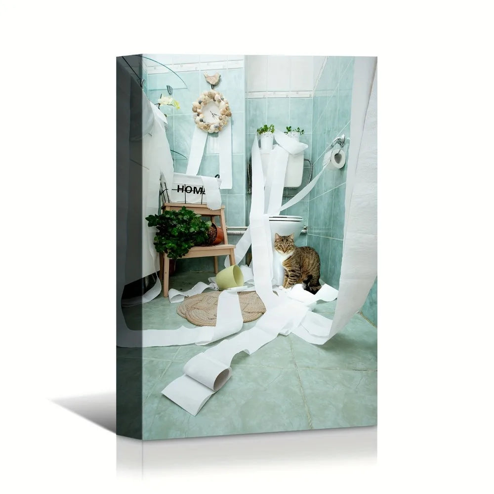 Modern Roll Paper Canvas Wall Art With Solid Wood Frame
