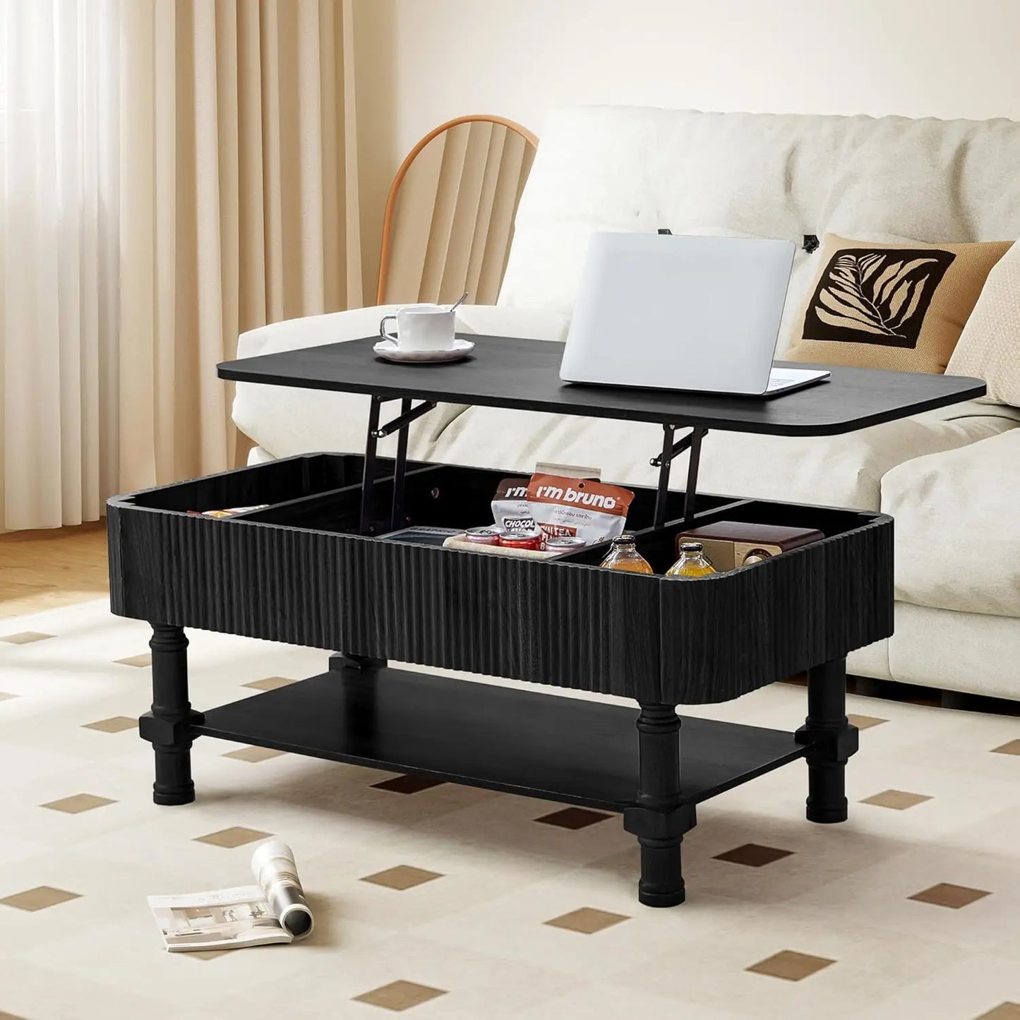 Modern Farmhouse Oval Coffee Table With Storage For Living Room