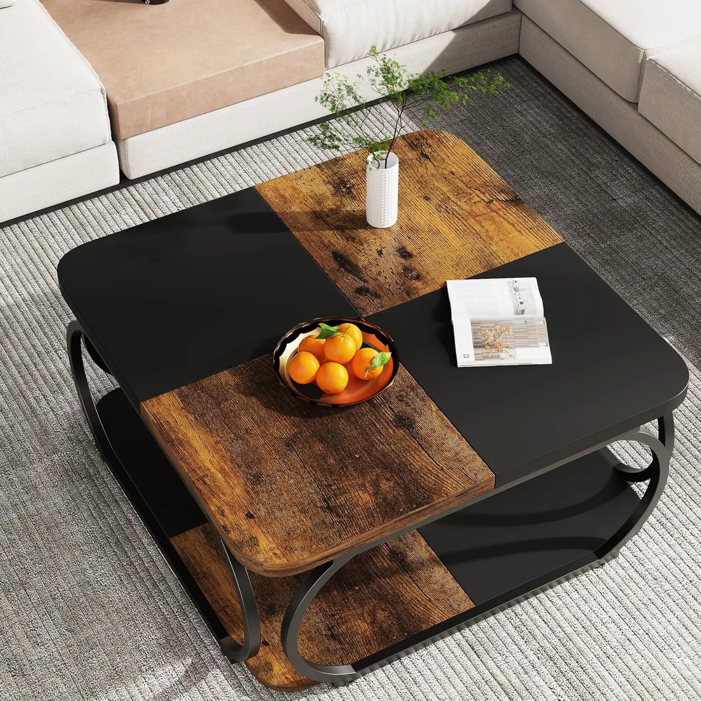 Little Tree Square Coffee Table With Double Layer Storage Shelf