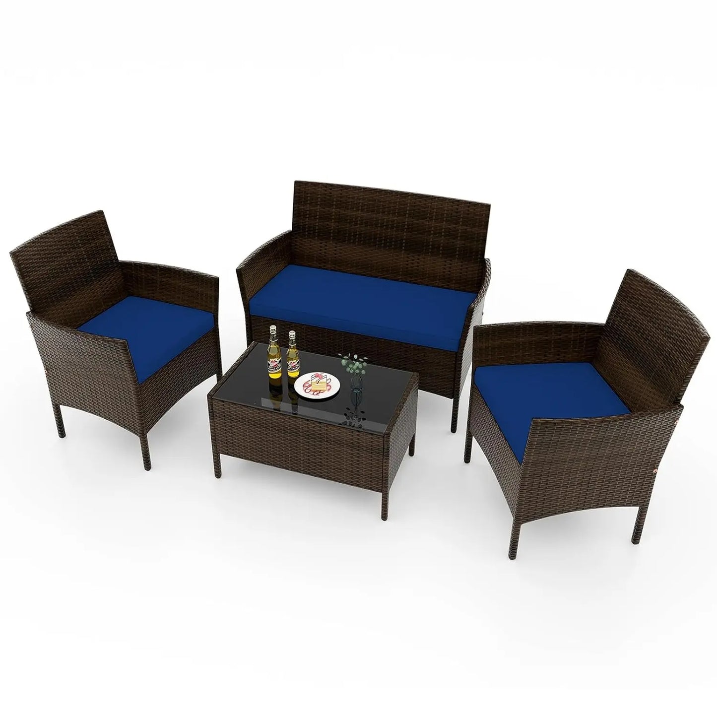 Rattan Outdoor Patio Furniture Set With Cushions And Coffee Table