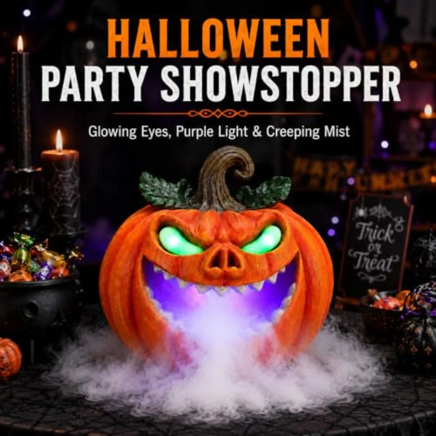 Halloween Pumpkin Fog Machine Decor With Glowing Eyes And Mist
