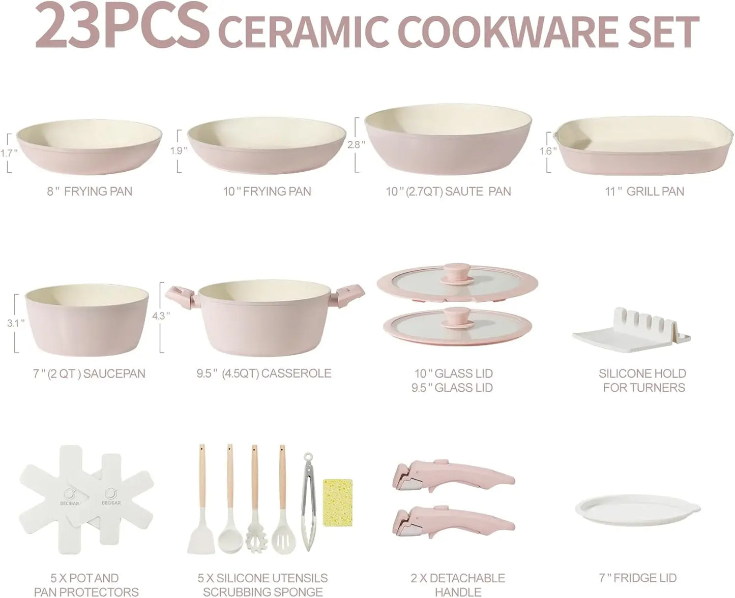 23pcs Ceramic Pots and Pans Set, Nonstick Detachable Handle Cookware, Induction Kitchen Cooking Set with Removable Handle,includ