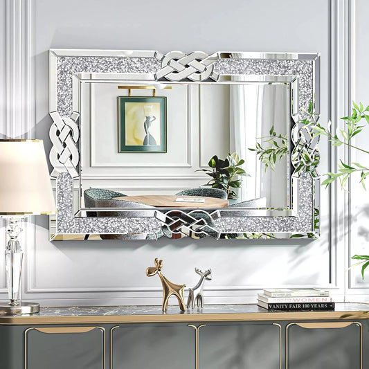 Wisfor Crushed Diamond Rectangular Wall Mirror With Crystal Frame