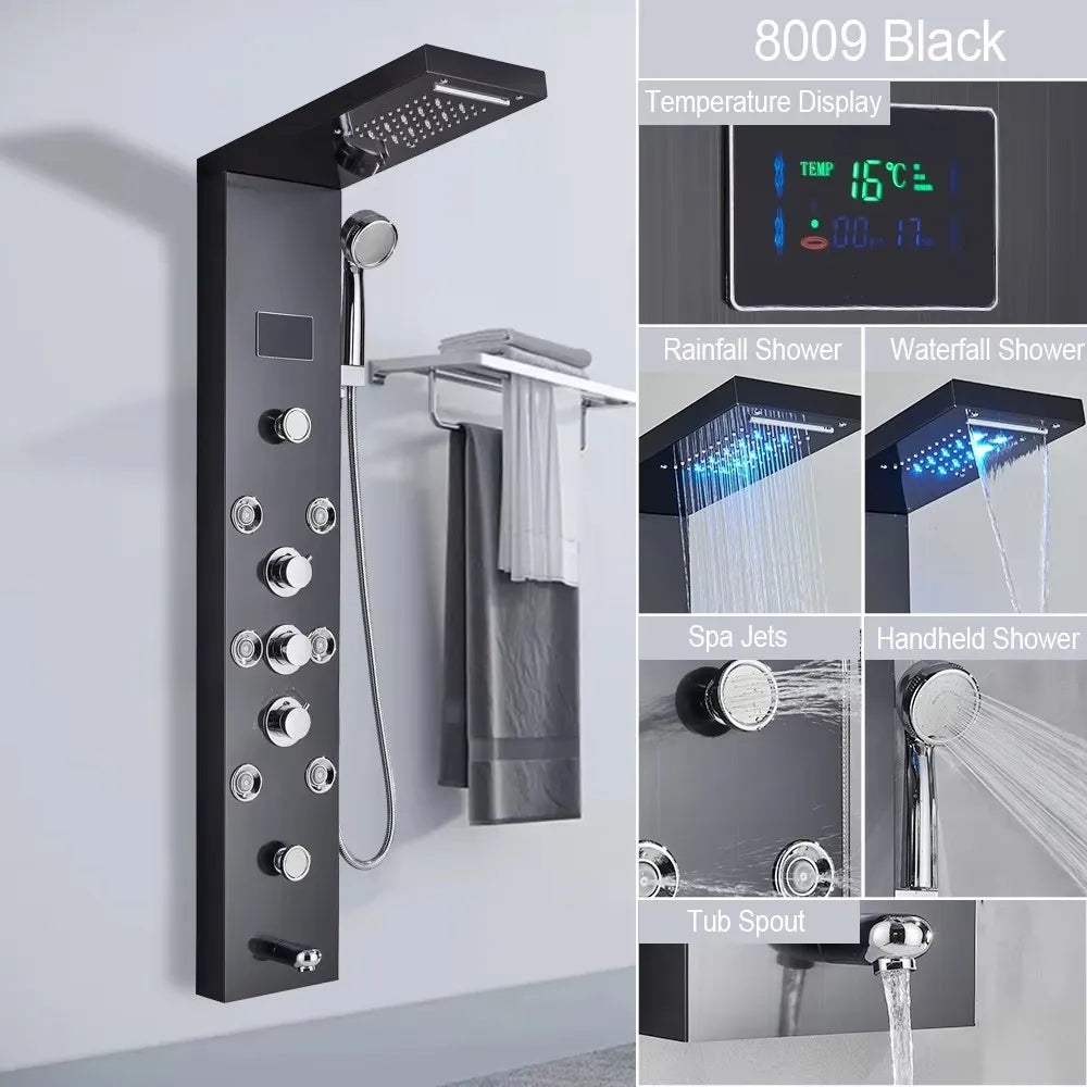 MYQualife LED Rainfall Waterfall Shower Panel With Triple Handle Controls