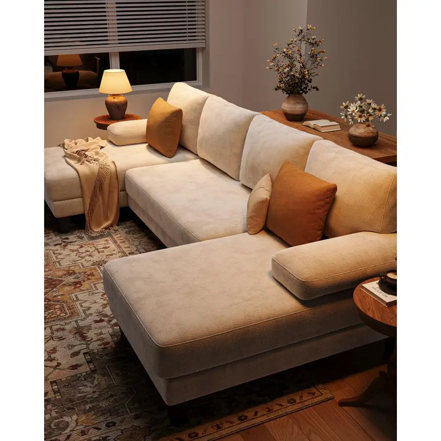 MBVM UShaped Sectional Sofa Chenille With Double Chaise Living Room