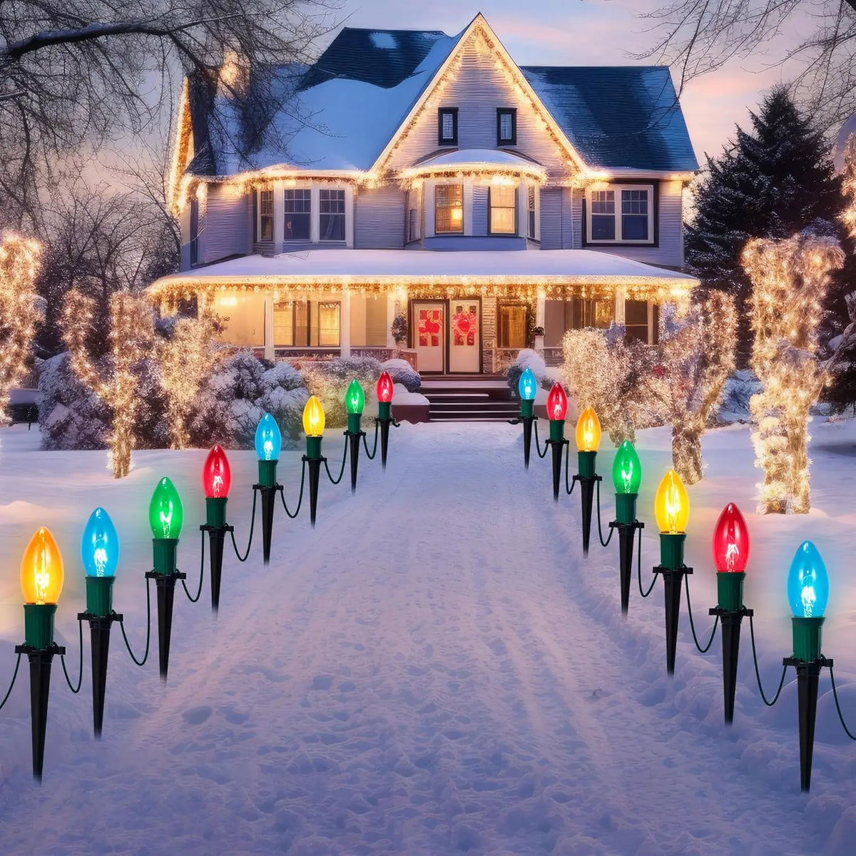 Joyfy Christmas C9 Pathway Lights for Outdoor Holiday Decorations