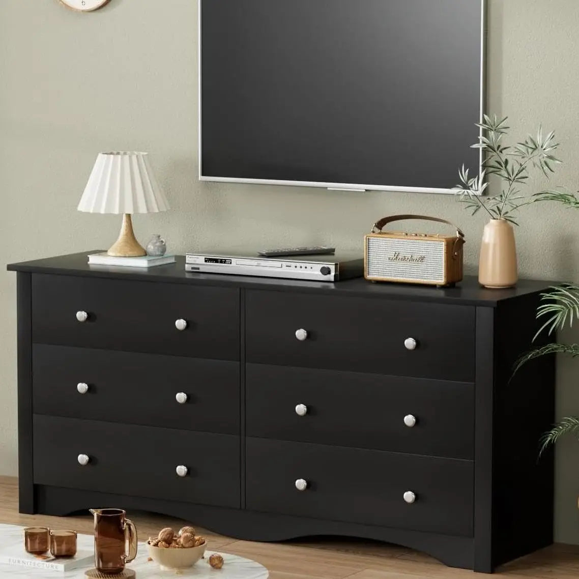 Six-Drawer Wood Dresser for Bedroom and Living Spaces