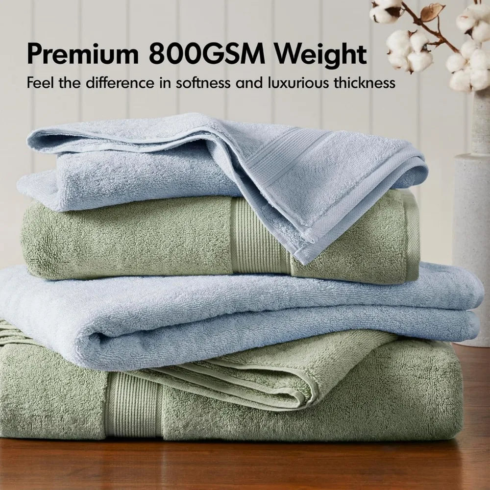 800GSM Cotton Bath Towel Set, 8 Pieces, Ultra Absorbent