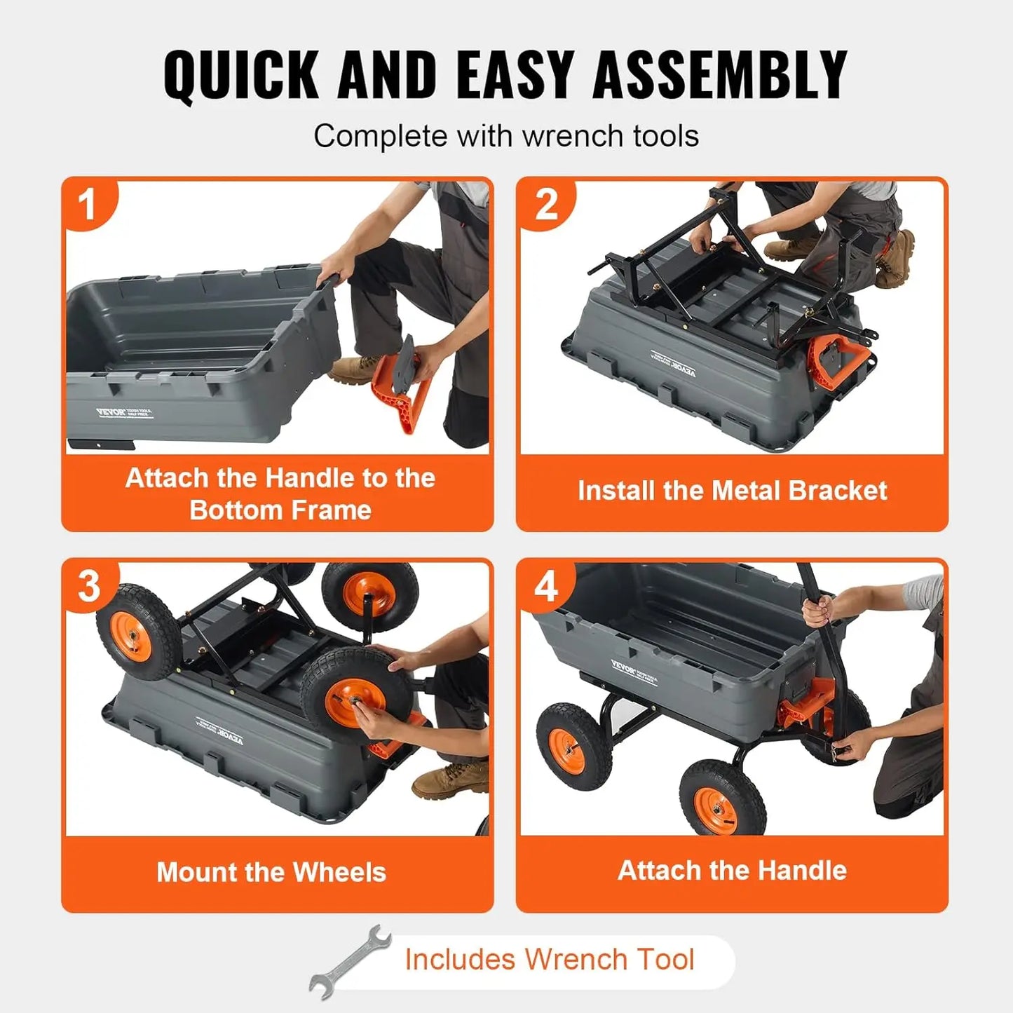 XMSJ Garden Dump Cart With 2 In 1 Convertible Handle And All Terrain Wheels