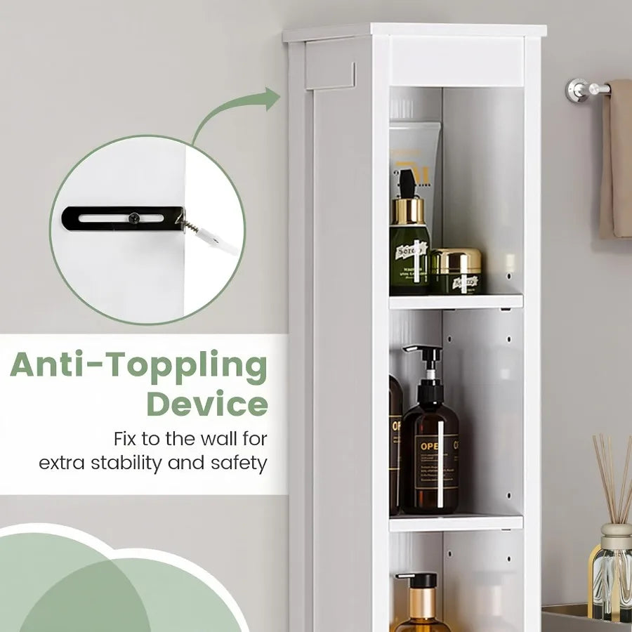 XIUWO Narrow Bathroom Cabinet With Adjustable Shelves