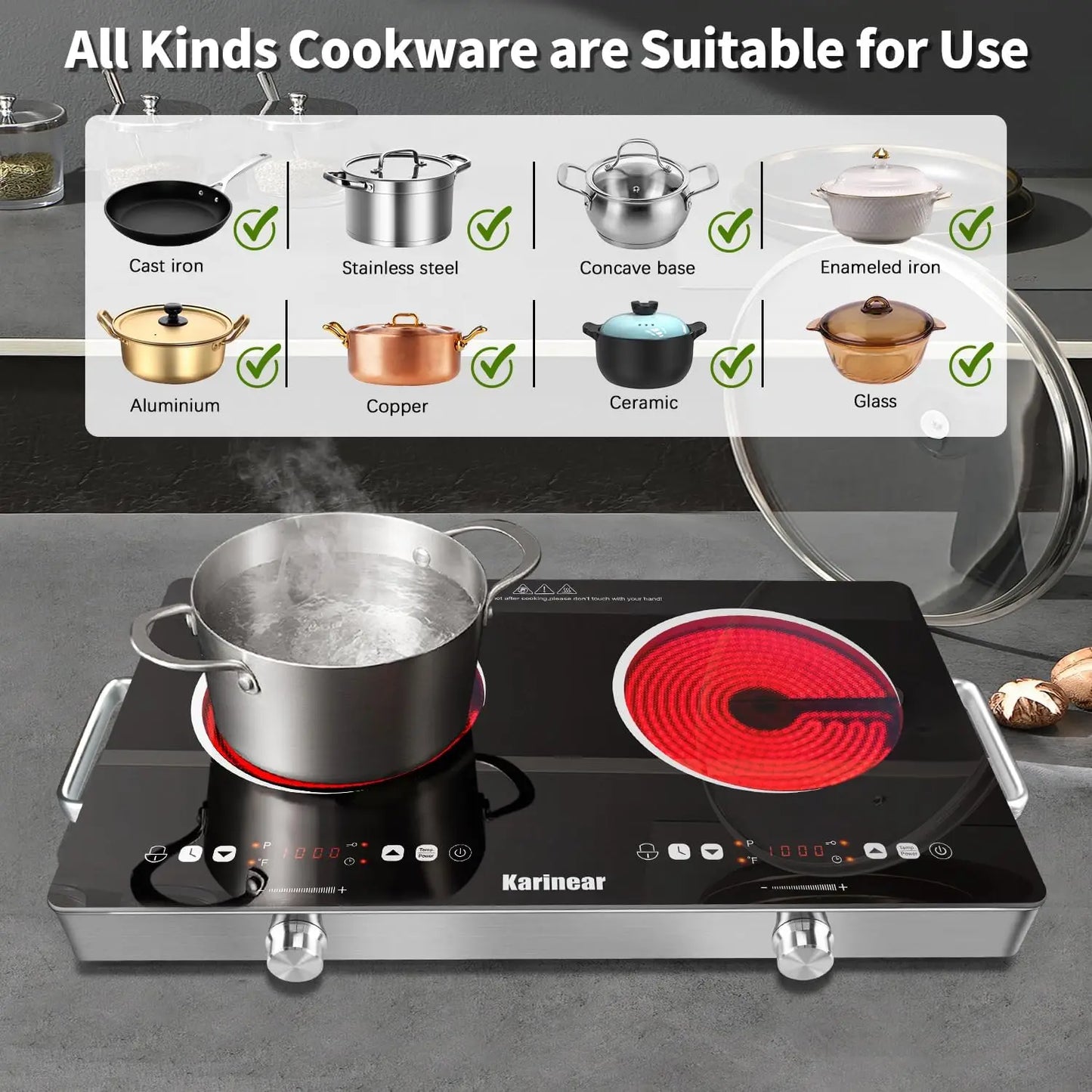 Karinear Dual Zone Ceramic Hob With Knobs And Touch Control