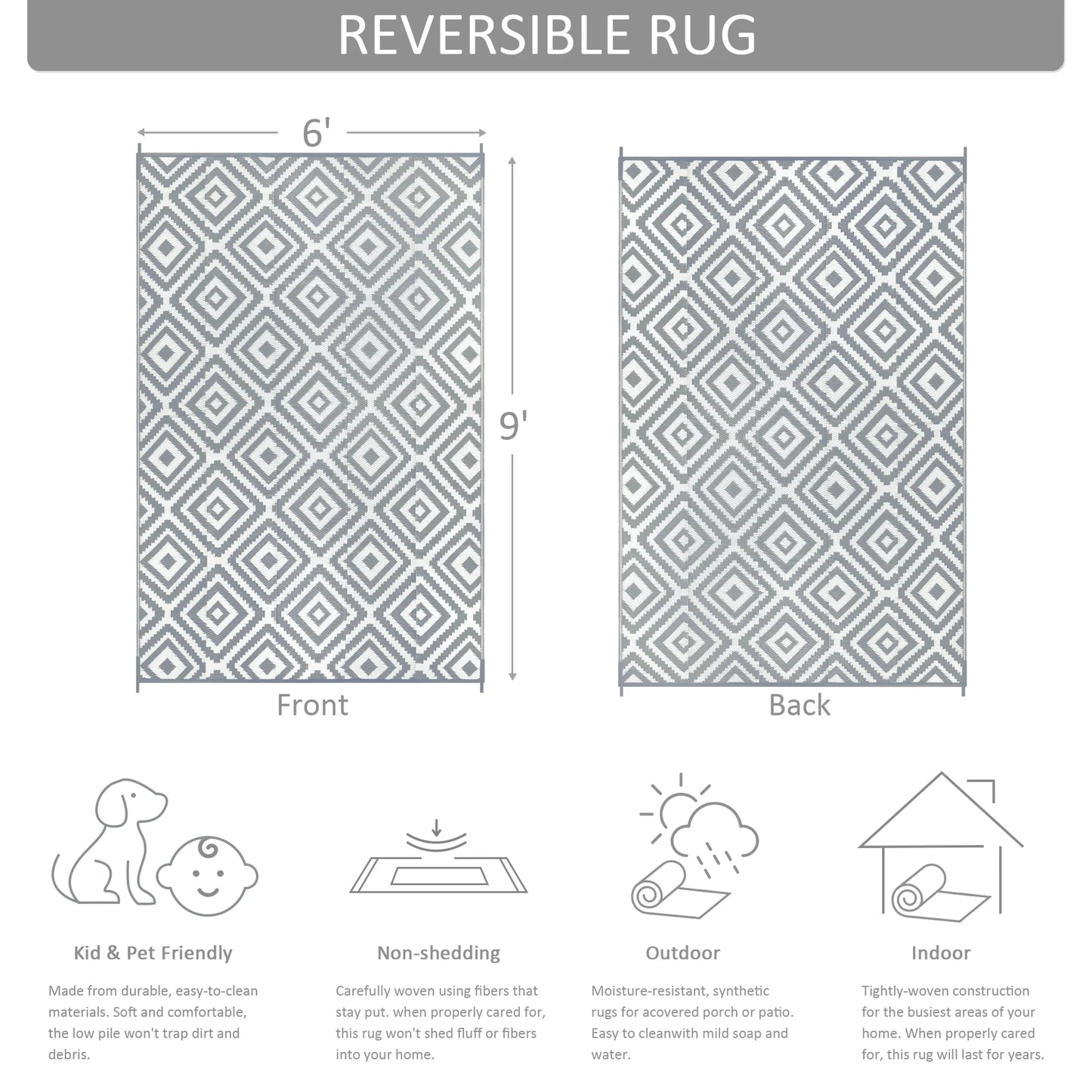 Outdoor Plastic Straw Rug Waterproof Reversible Patio Mat RV
