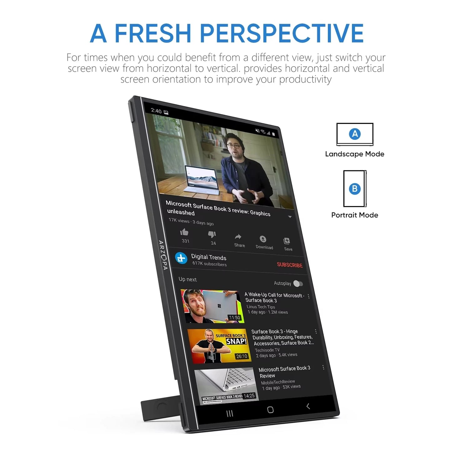 Arzopa Portable Monitor FHD USB-C Mini HDMI Laptop PC Switch