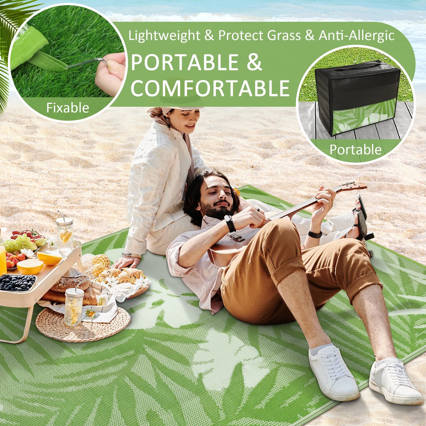 Outdoor Rug Waterproof Recycled Plastic Polypropylene For Patio Deck Camping