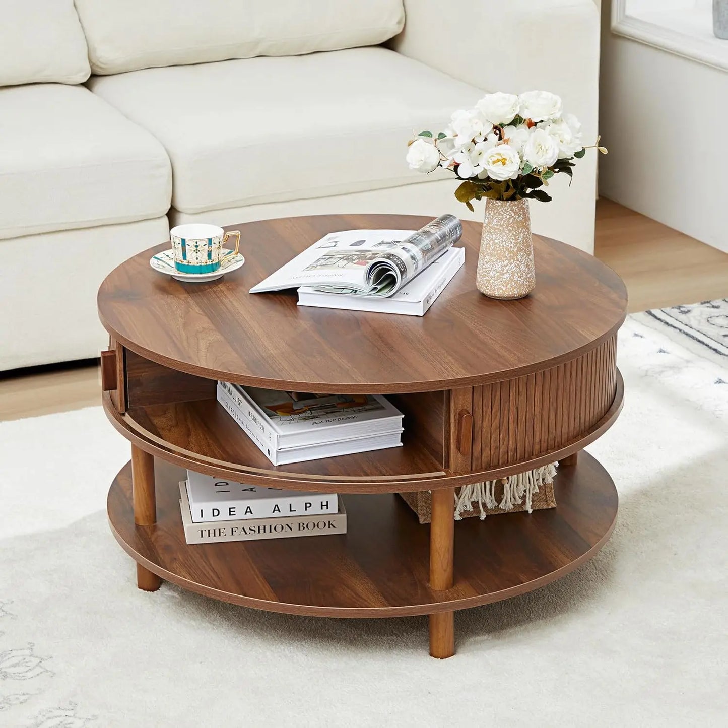 Modern Farmhouse Oval Coffee Table With Storage For Living Room
